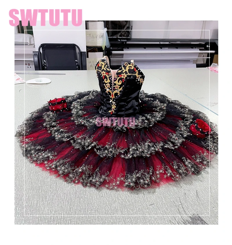 

New Arrival Black Red Don Quixote Professional Pancake Tutu Girls YAGP Competition Ballet Costumes BT4145