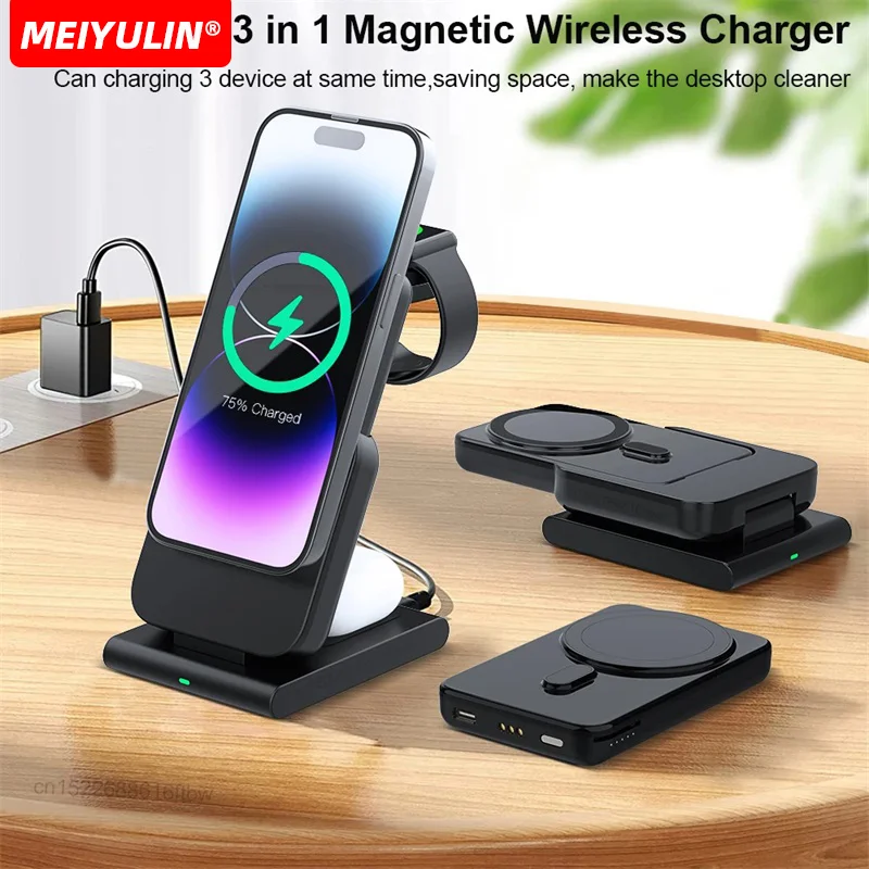 

10000mAh Wireless Power Bank For iWatch Fast Charger Stand 3in1 Magnetic Powerbank External Spare Battery For iPhone Apple Watch