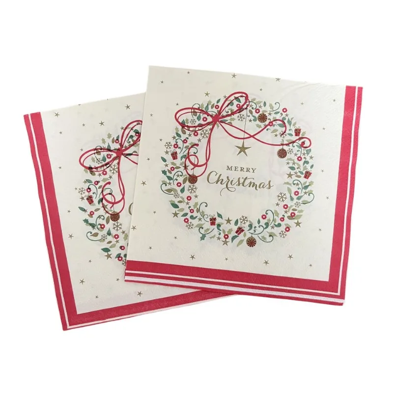 10/20 stücke 33*33cm 2-lagiger Weihnachts blumen kranz Frohe Weihnachten bedruckte Papiers ervietten farbiges Papier Tischs ets Party Servietten – Detail 9