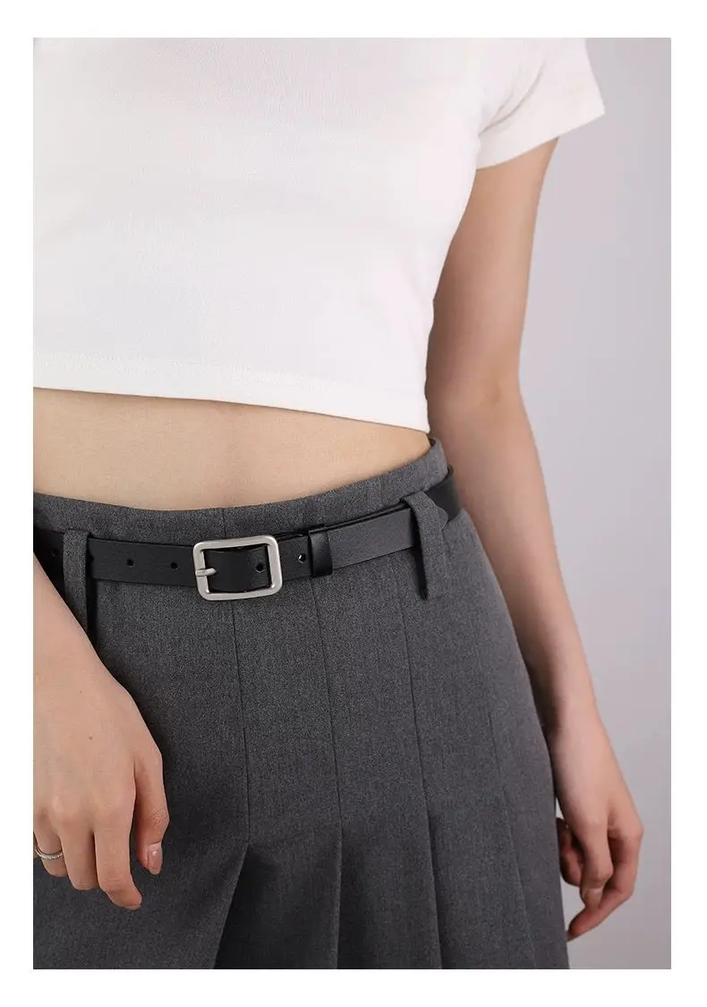 Cintura da donna in vera pelle Skinny cintura da donna alla moda con fibbia quadrata in argento per abo Jeans pantaloni  200000297