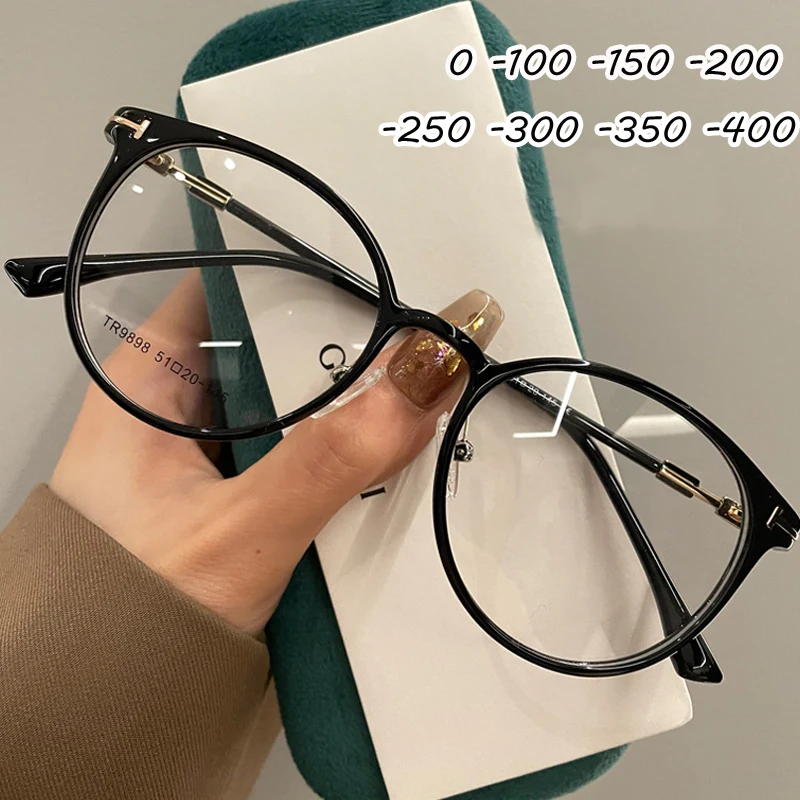 

Ladies Computer Myopia Glasses Vintage Round Eyewear Unisex Women Men Anti-blue Light Blocking Near Sight Eyeglasses Diopter