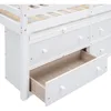 Full size Low Loft Bed with Storage, Full Size Loft Bed with Portable Desk & 4 Drawers, Wood Full Loft Bed Frame with Shelves 4