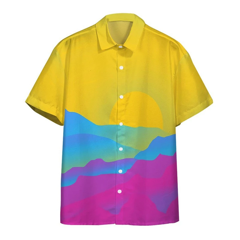 thumbnail image 1 of Camisa sencilla para hombre con estampado 3D de estilo Harajuku, camisetas holgadas de gran tamaño para uso diario, camisas casuales de manga corta, camisas con gráficos de atardecer y solapa, 1 of 5