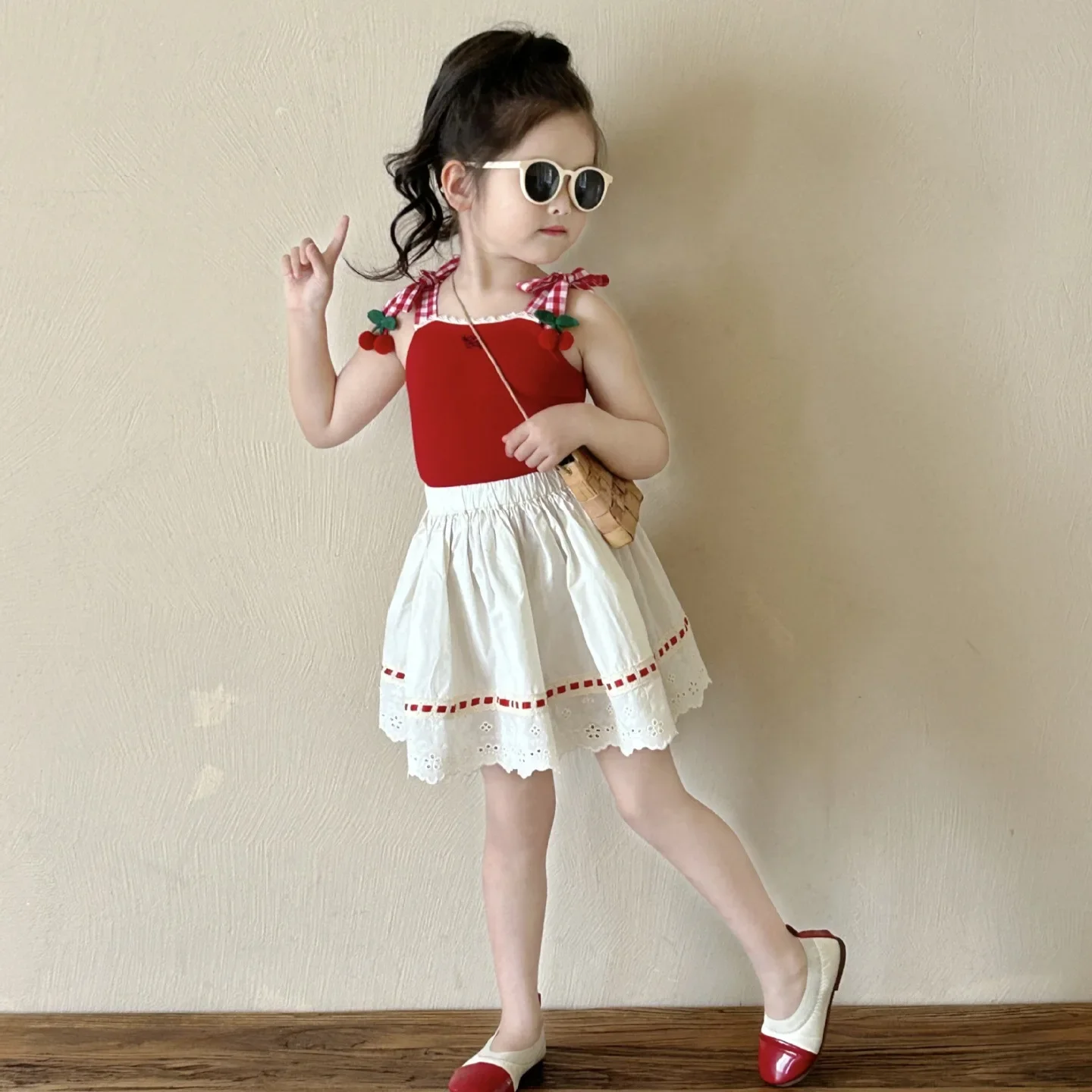 Summer Cherry Print Korean Style Short Vest for Girls Baby Clothes Children's Clothing Trendy Top Kids' Wear