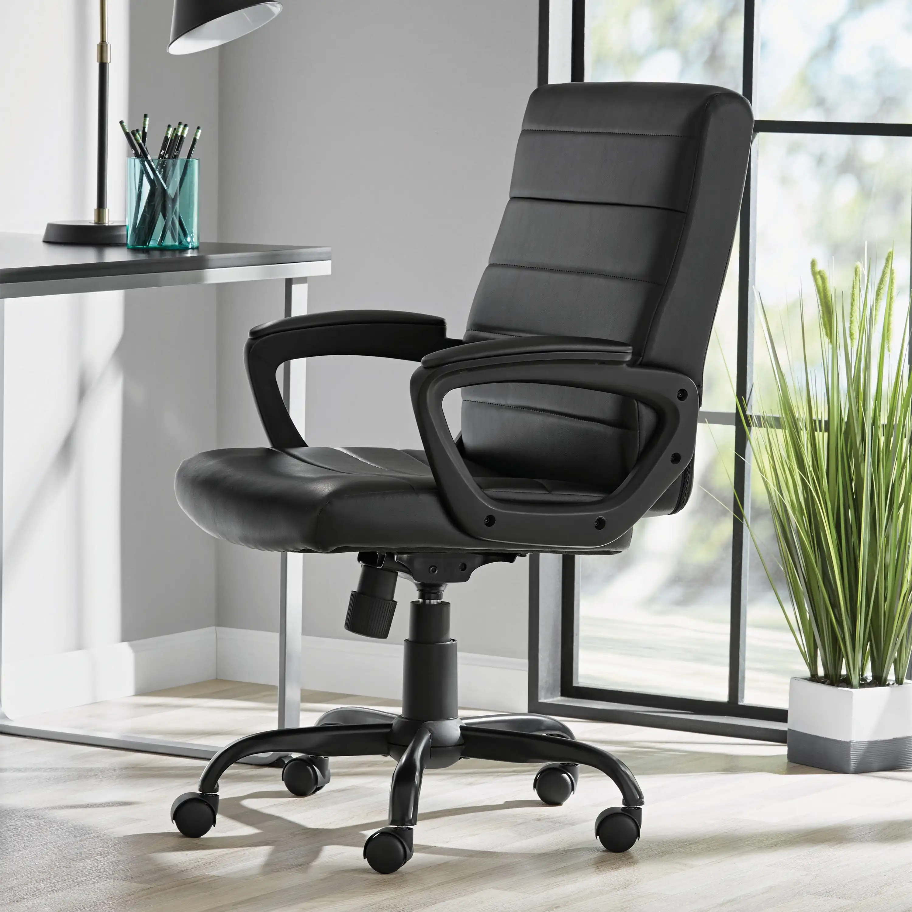 

Bonded Leather Mid-Back Manager's Office Chair, Black