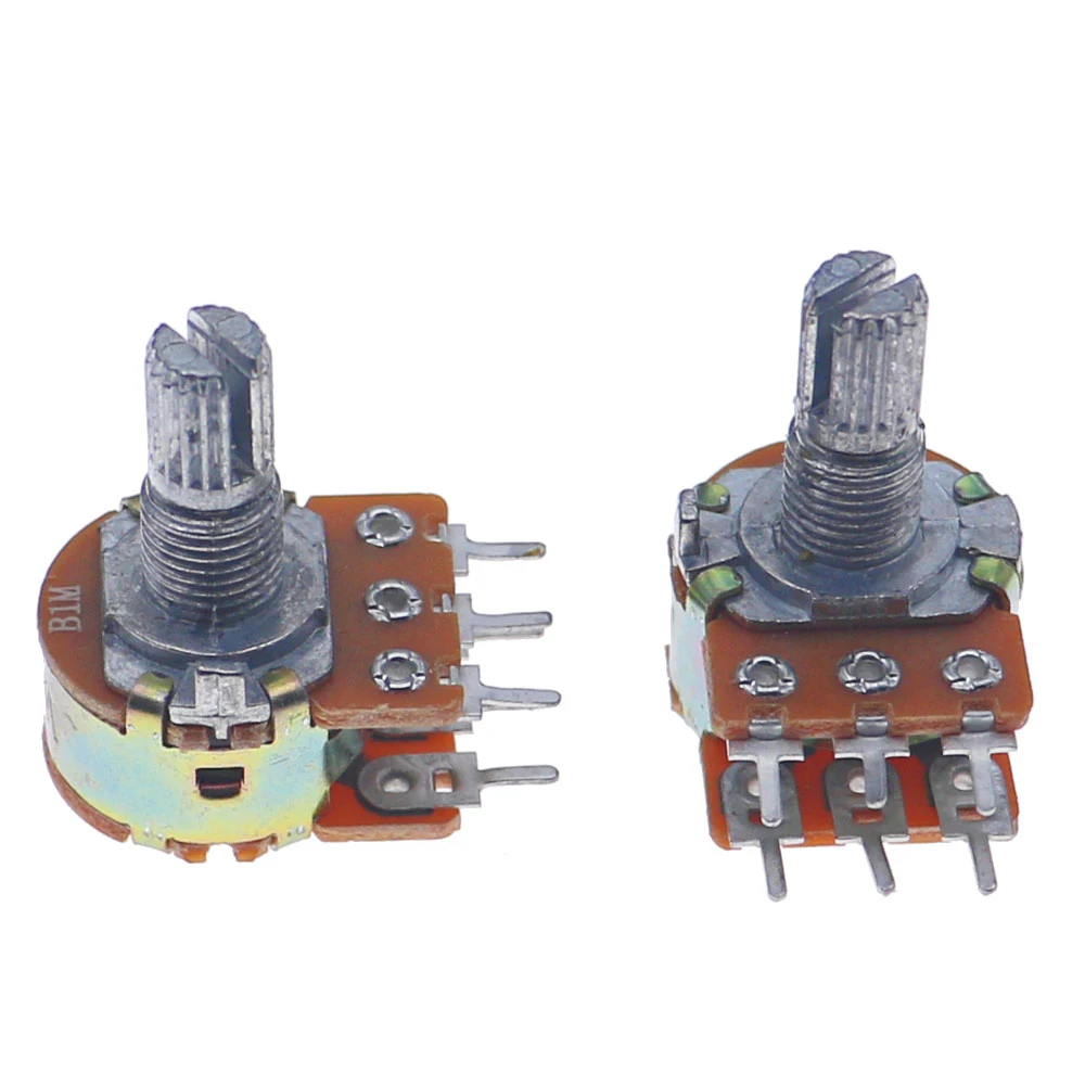 Wh148 Dual Gang Stereo 6pin Potentiometer kit 1k 5k 10k 20k 50k 100k 250k 500k 1M with knobs Single Shaft Nuts+BOX 45pcs