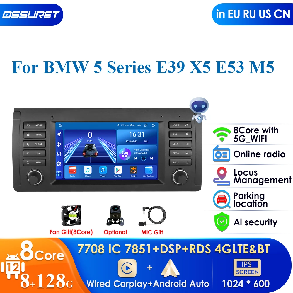 

AI System 8Core AutoRadio 2 Din Android 12 Car Multimedia Player for BMW X5 11 E53 E39 M5 1996-2003 Stereo GPS Navigation Audio