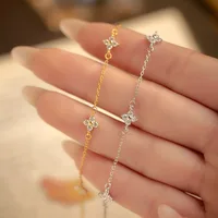 Bracelet à fleurs plaqué argent 925 pour femmes, chaîne à maillons délicate réglable, plaqué or 18 carats, bijoux mignons de fête de mariage 6