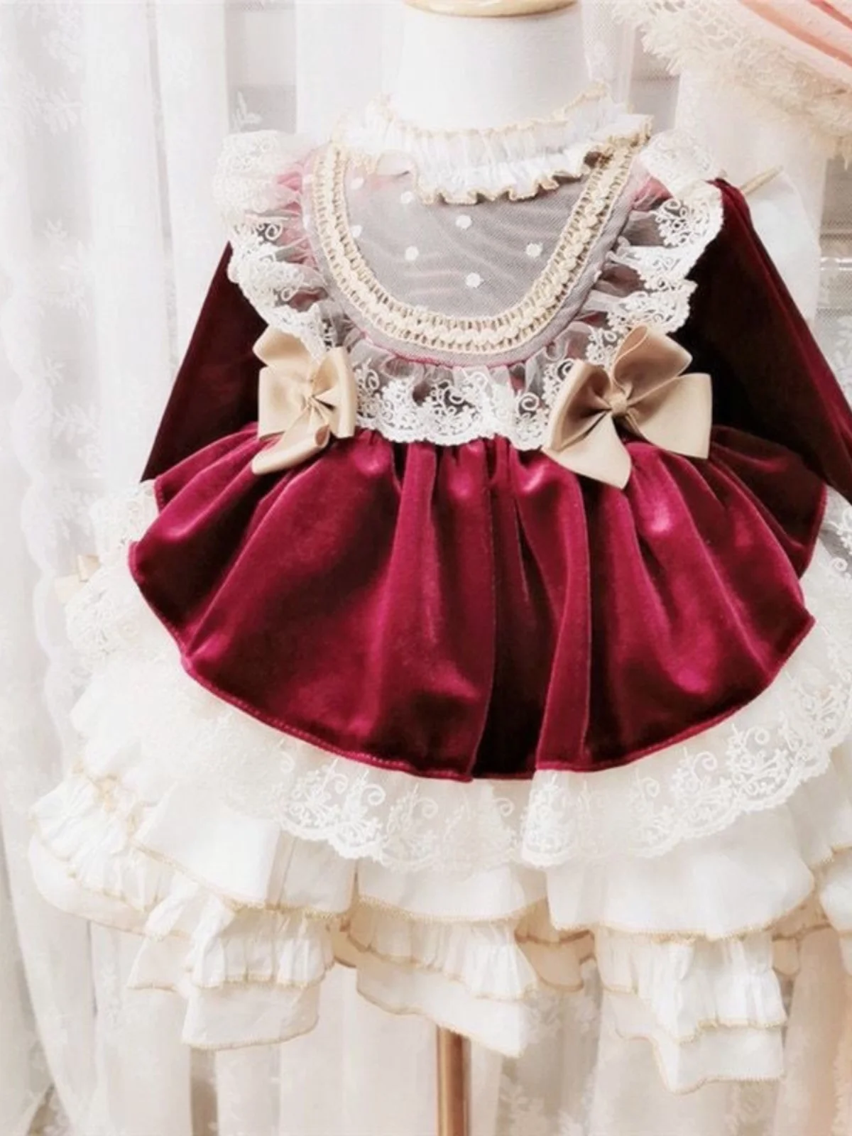 Girls' Lolita Dresses Autumn and Winter Dress Children's Fleece-Lined Baby Performance Birthday
