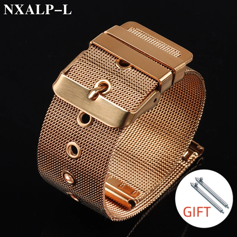 Elegant Mesh Milanese Stainless Steel Watchband - Quick Release in Black & Rose Gold