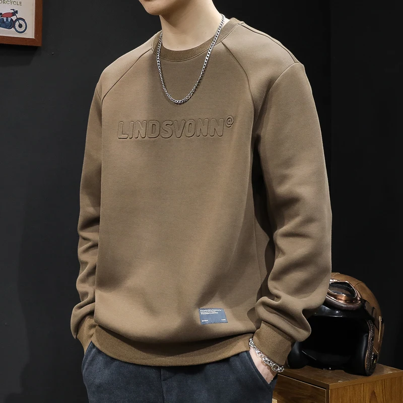 Pullover Round Neck Fleece-Lined Sweater Men's Autumn and Winter Warm Trendy Large Size Top Casual Fashion All-Matching Simple