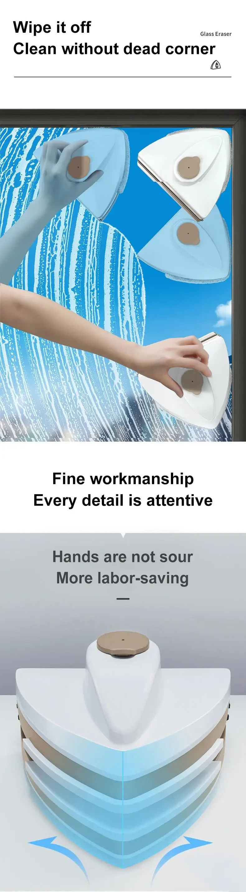 Description Picture 5 of itemIconic Brand NEW Magnetic Glass Window Cleaning Tool Water Discharge Double-layer Wiper Household Special Window Cleaner For Home