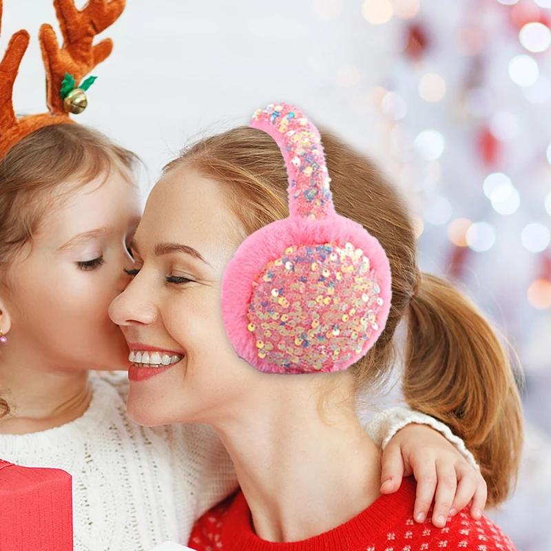 Glitter Sequin Lovely Earmuffs Winter Keep Warm Earmuff Women Rabbit Fur Earflap Spring Cute Ears Cover Caps Skiiing Headphone warm earmuffs fur earmuffs