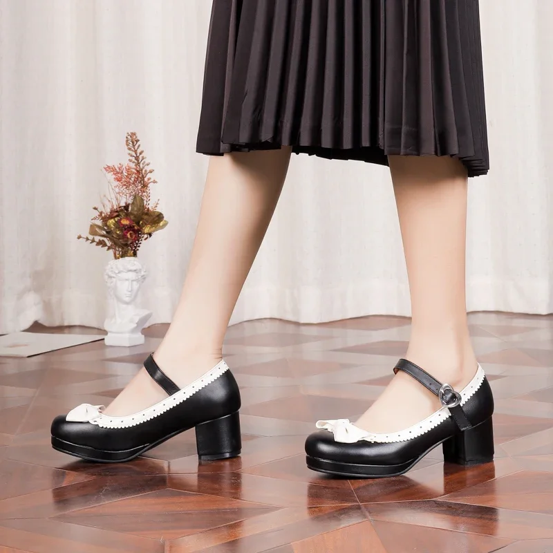 

Free Ship Sweet Butterfly-knot Princess Pumps Black Beige Pink Red 5cm High Heels Part Buckles Mary Janes Shoes for Women 2024