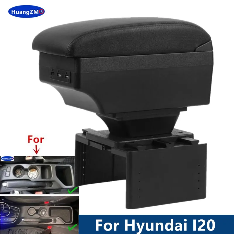 Apoyabrazos Para Hyundai I10 2007-2019 - Con Almacenamiento Y Puertos USB, Color Negro, Fácil Instalación