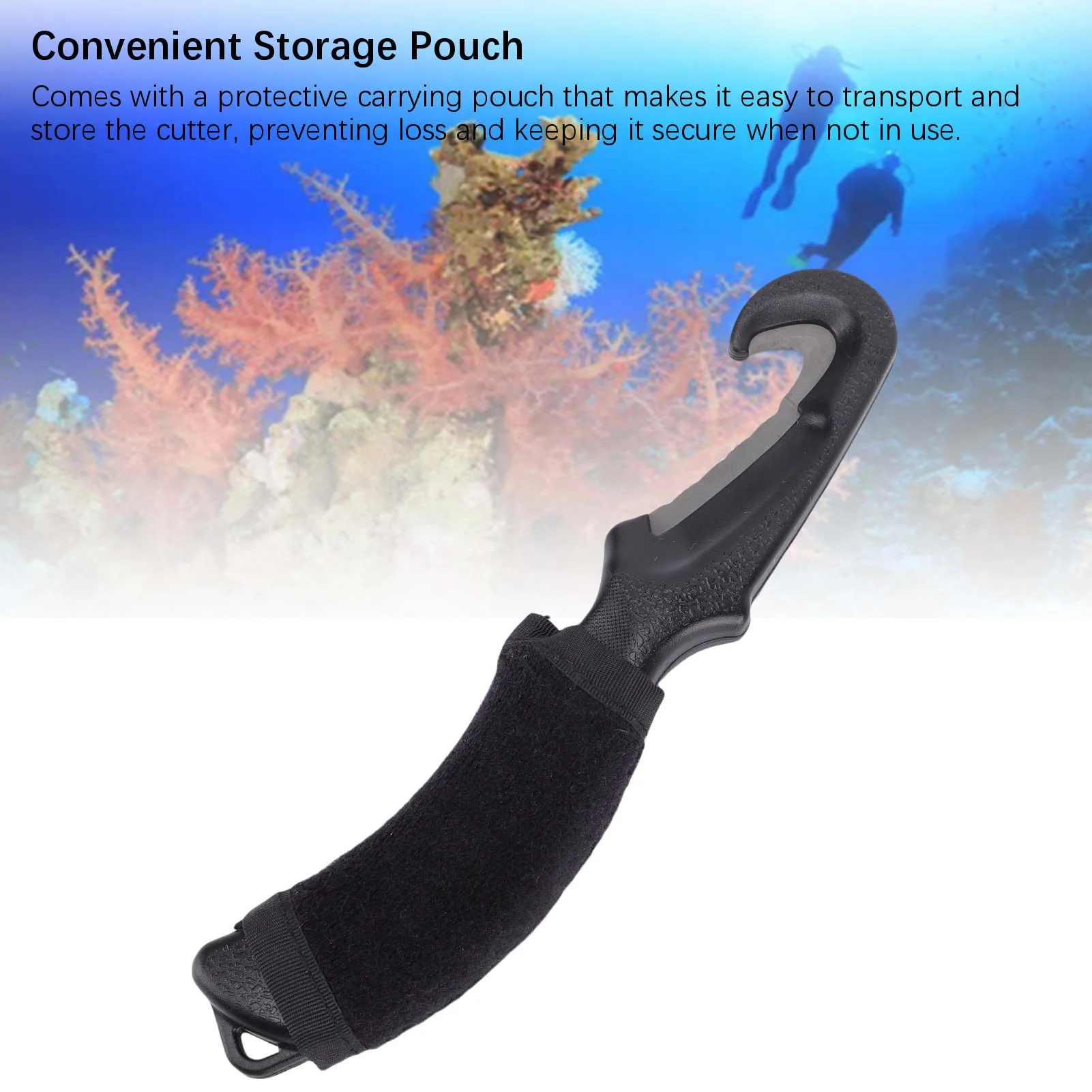 Diving Line Cutter Ti Alloy Long Handle Safety Rescue Cutter Scuba Diving Accessory with Storage Pouch for Underwater