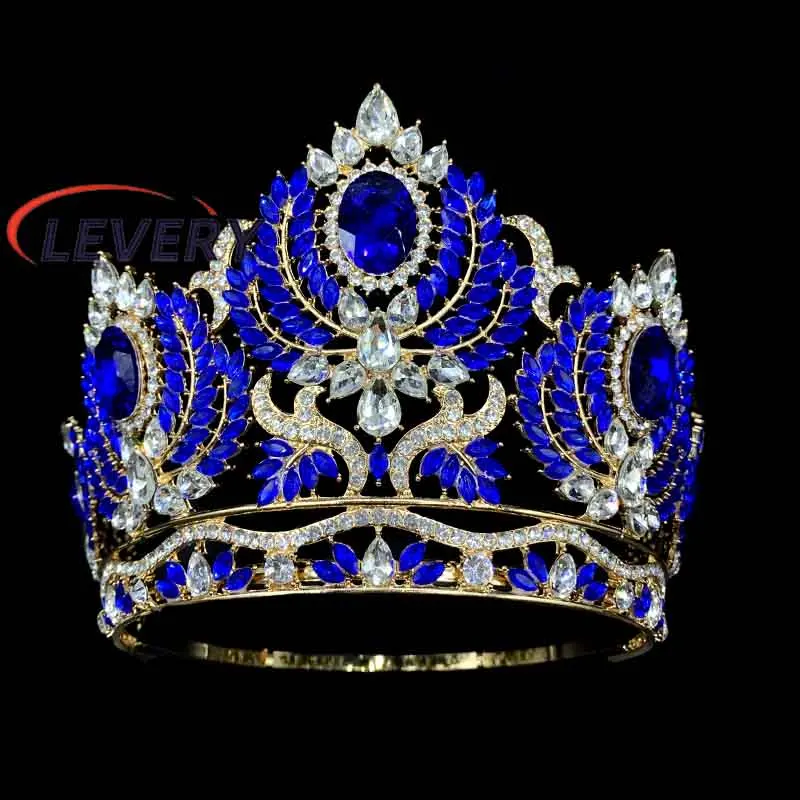 Levery 2024 New Bride Crown Big  Beauty Pageant Crown for Queens Baroque  Gold Plate Crown