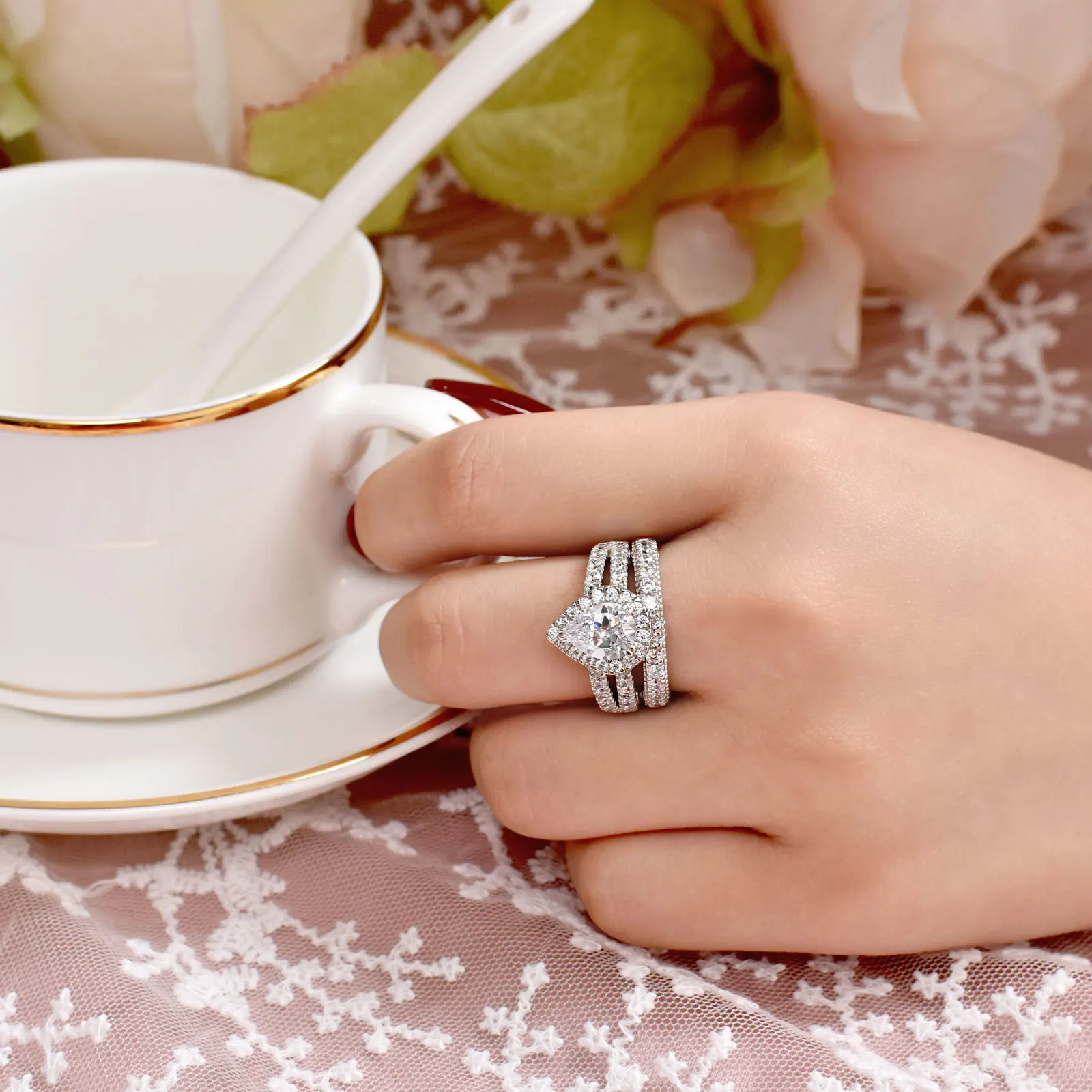 newshe 925 sterling silver wedding engagement rings set for women pear cut aaaaa cz imitation diamond vintage bridal jewelry Newshe 925 Sterling Silver Wedding Engagement Rings Set for Women Pear Cut AAAAA CZ Imitation Diamond Vintage Bridal Jewelry 3