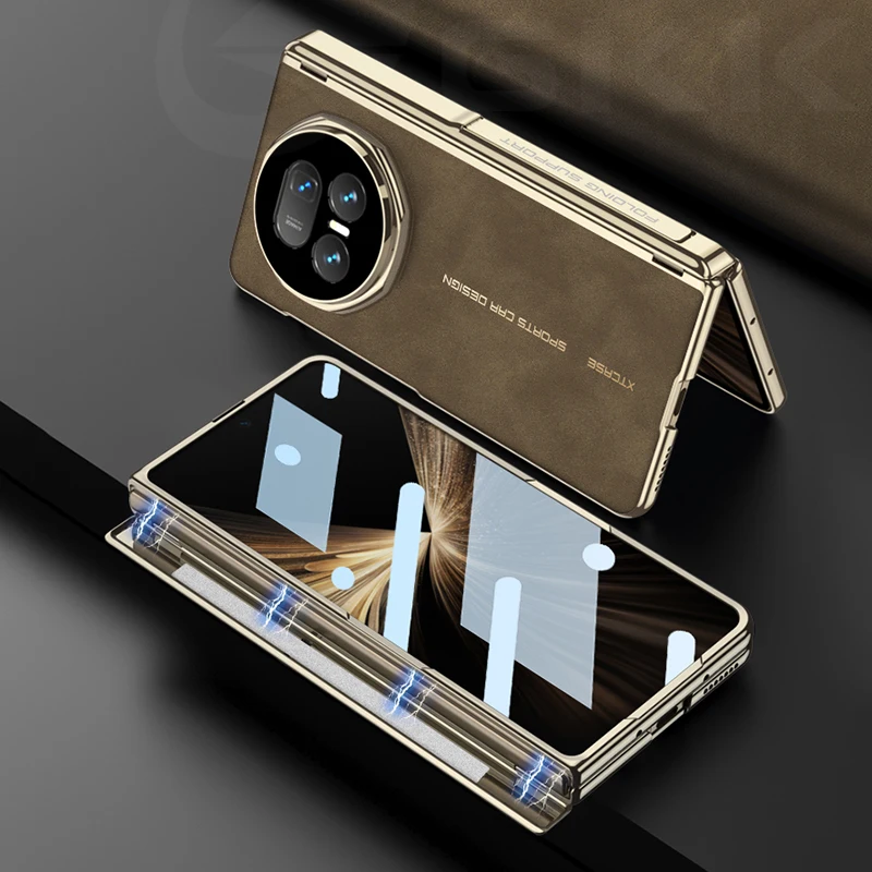 Frosted Leather Magnetic Hinge Stand Case For Honor Magic V5 Wireless Charge Fro