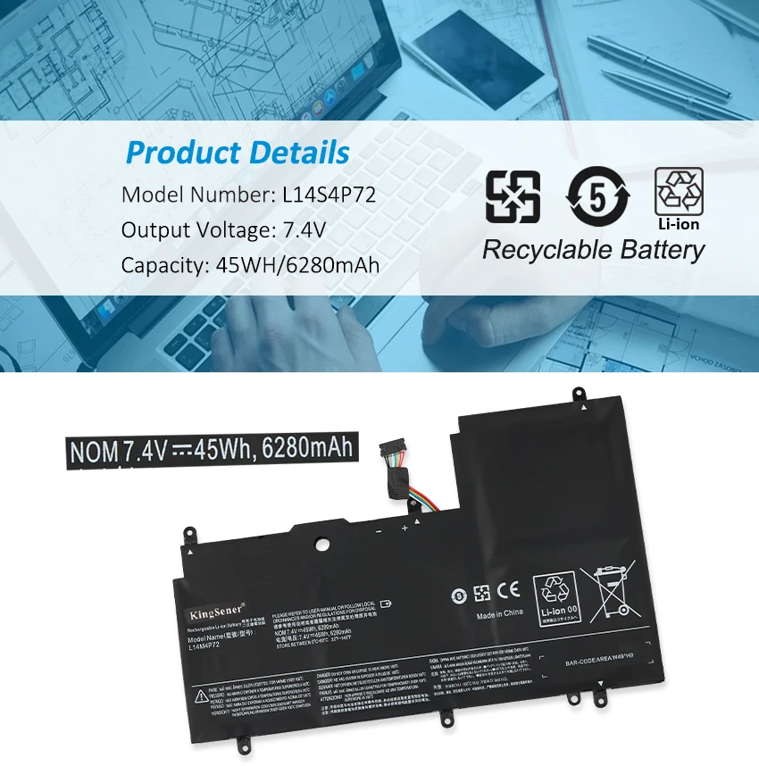 Kingsener L14s4p72 Bateria do Portátil para Lenovo Yoga 14 14-ifi Yoga Yoga 700 Séries Yoga3 14isk 14-ise L14m4p72 7.5v 6230mah - Imagem 3