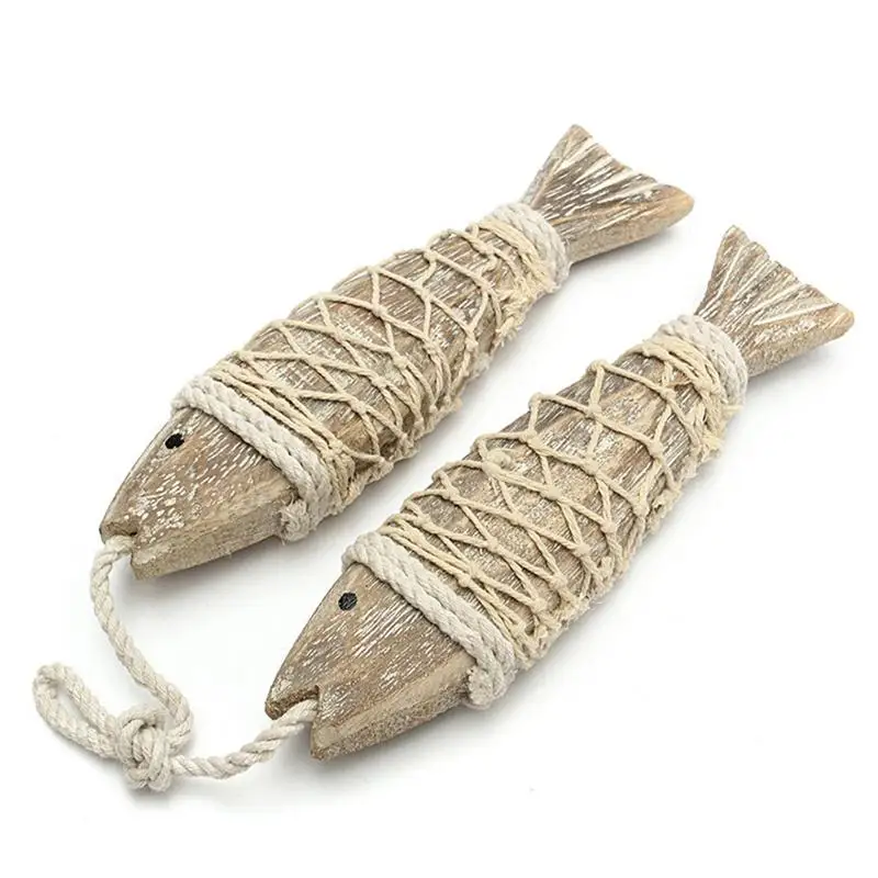 

2 Pieces Vintage Mediterranean Style Wooden Fish Hand-carved Hanging Wooden Decoration Home Hanging Decoration Gifts