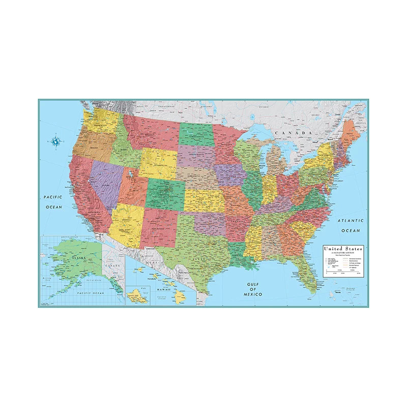 The Map of USA Wall Decorative Canvas Painting Art Poster and Prints Hanging Picture Office School Supplies Home Decor 150*100cm