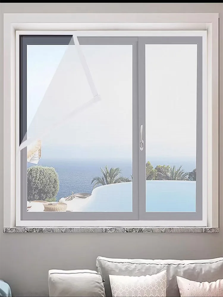 Sommer, schlicht, weiß, Moskitonetz mit mehreren Größen zur Auswahl, selbstklebendes 2 cm langes Klebeband, Fensterschutz, Vorhang-Moskitonetz – Detail 1