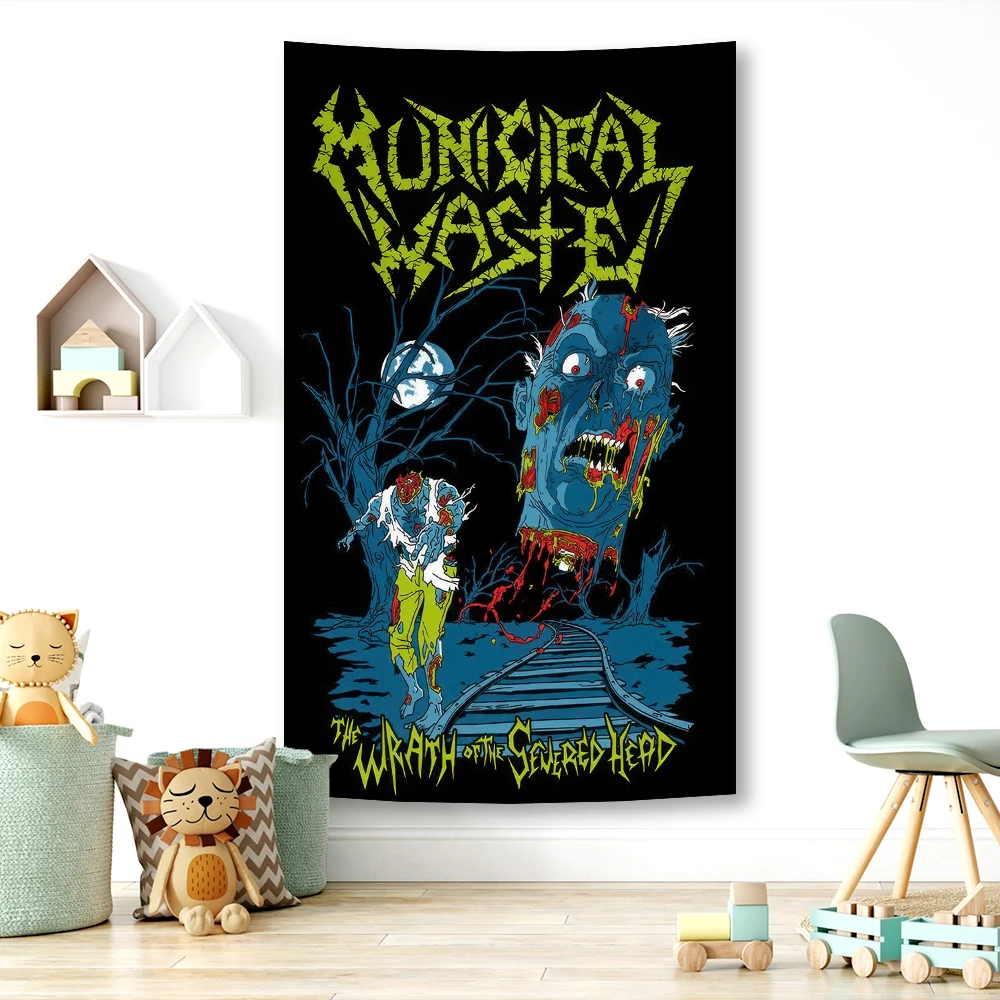 Hazardous Mutation Municipal Wastes Music Band Tapestry Boho Funny Print Cotton Streetwear Banner Flag tapestry decor