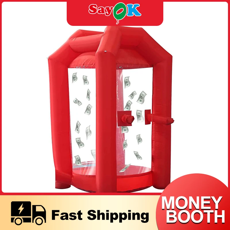 

2.5mh Portable Inflatable Money Machine Booth Red Inflatable Cash Cube Machine For Show Party Event Promotion Us Warehouse