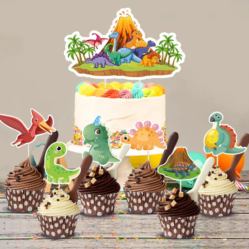 Toppers per cupcake a forma di dinosauro, decorazione per feste di compleanno a forma di dinosauro, toppers per baby shower preistorici, set da 12 - Italia