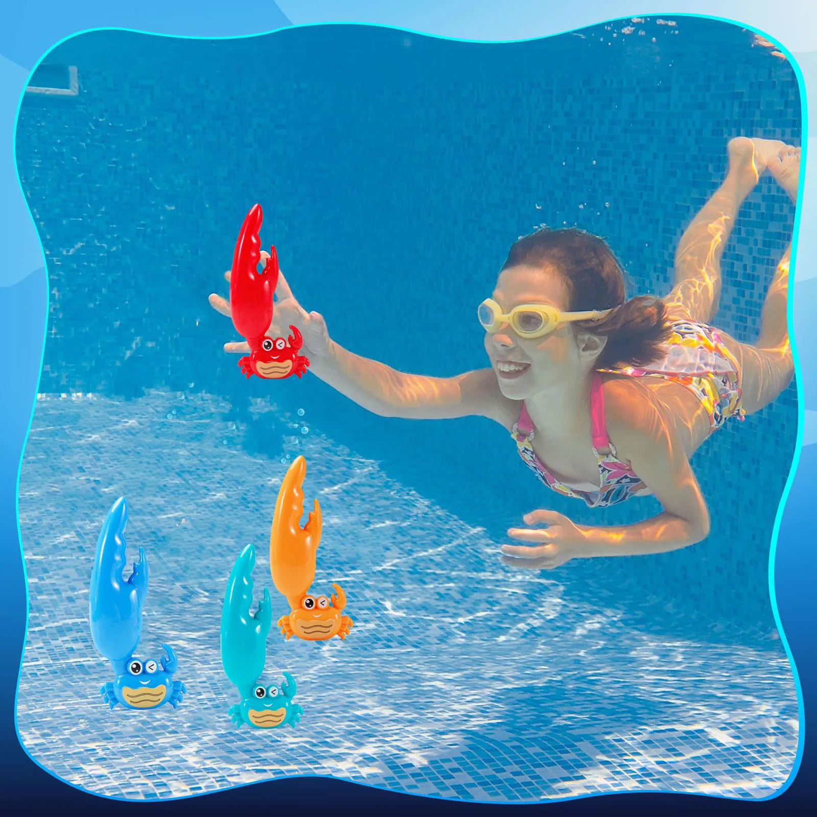 4 Pieces Crab Dive Toys Bath Toys Colorful Pool Toys Swim Pool  Kit Games for Toddlers Boys Girls Teens Adults 4