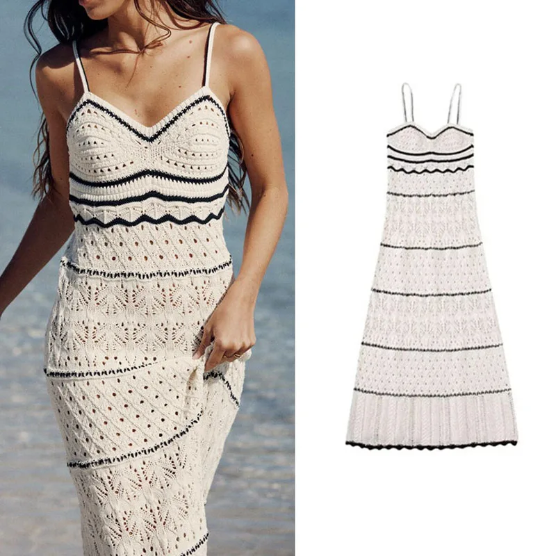 

Женское трикотажное платье на бретельках, облегающее длинное платье в пляжном стиле с вырезами, элегантное облегающее платье, Новинка лета 2023