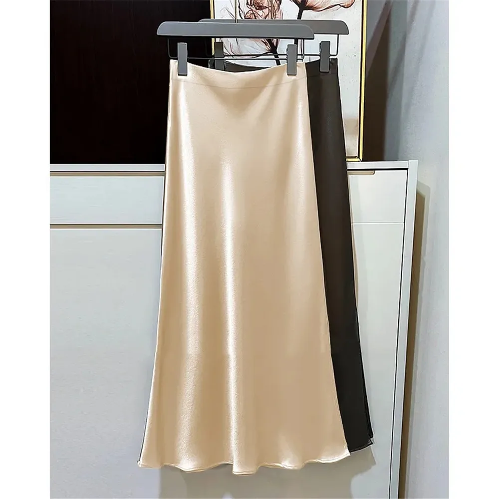 Y2k 2024 Black Satin Skirt Women High Waist Elegant Long Skirts Street Fashion Summer Midi Skirt Office Slim Sexy Vintage Skirts 1