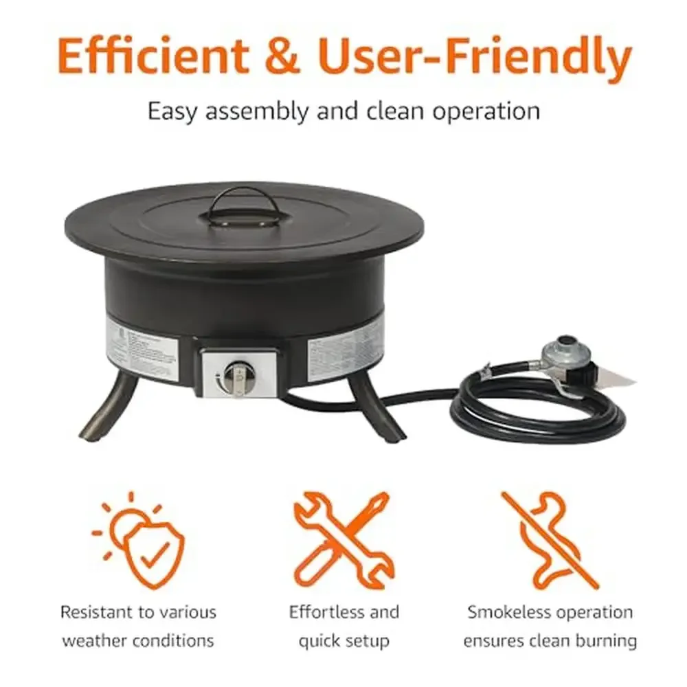 Portable Propane Gas Fire Pit with Carry Strap 55,000 BTU Stainless Steel Burner Outdoor Patio Heater with Lava Rock & 10ft Hose