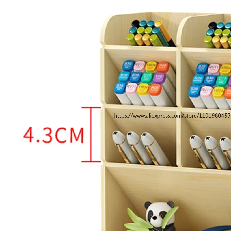Wooden Pen Holder Desk Organizer Office Storage Box with Large Capacity and Multiple Compartments for Stationery Office Supplies