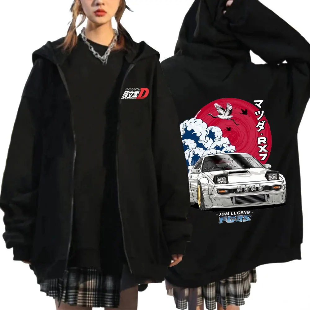 Anime Initial D Hoodies Drift AE86 GTR Print Zipper Jacket Hip Hop Streetwear Sweatshirts Men Women Casual Y2K Hooded Cardigan 3
