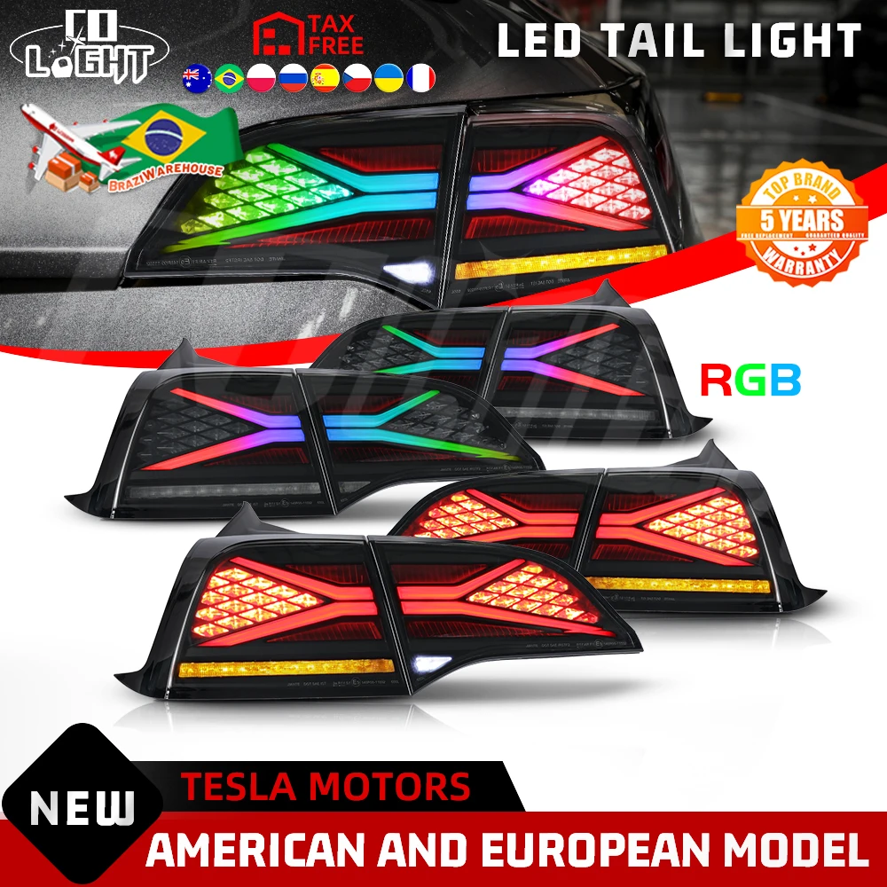 

COLIGHT RGB LED Tail Light Assembly Rear Left Brake Outside Tail Lamp for Tesla Model 3 Y 2016-2023 Turn Signals DRL Car Lights