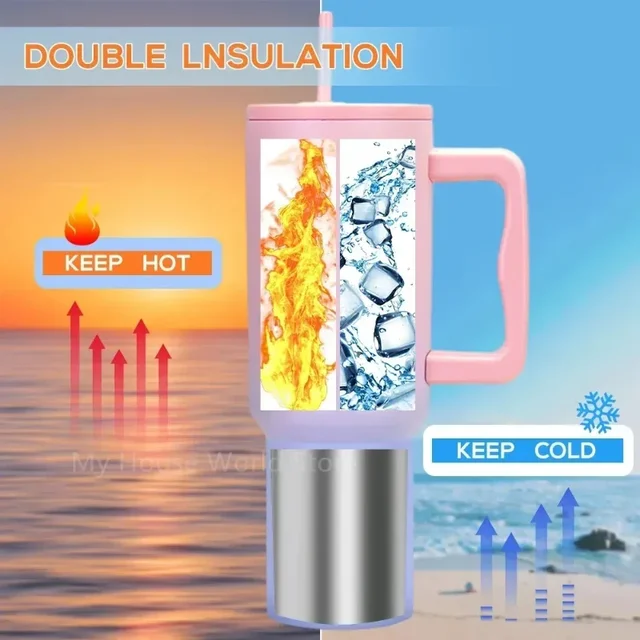 40oz Vacuum Thermos Cup Tumbler with Handle Lid Straw Stainless Steel Vacuum Mug Leak Proof Keep Cold Hot Travel Car Coffee Mug 2