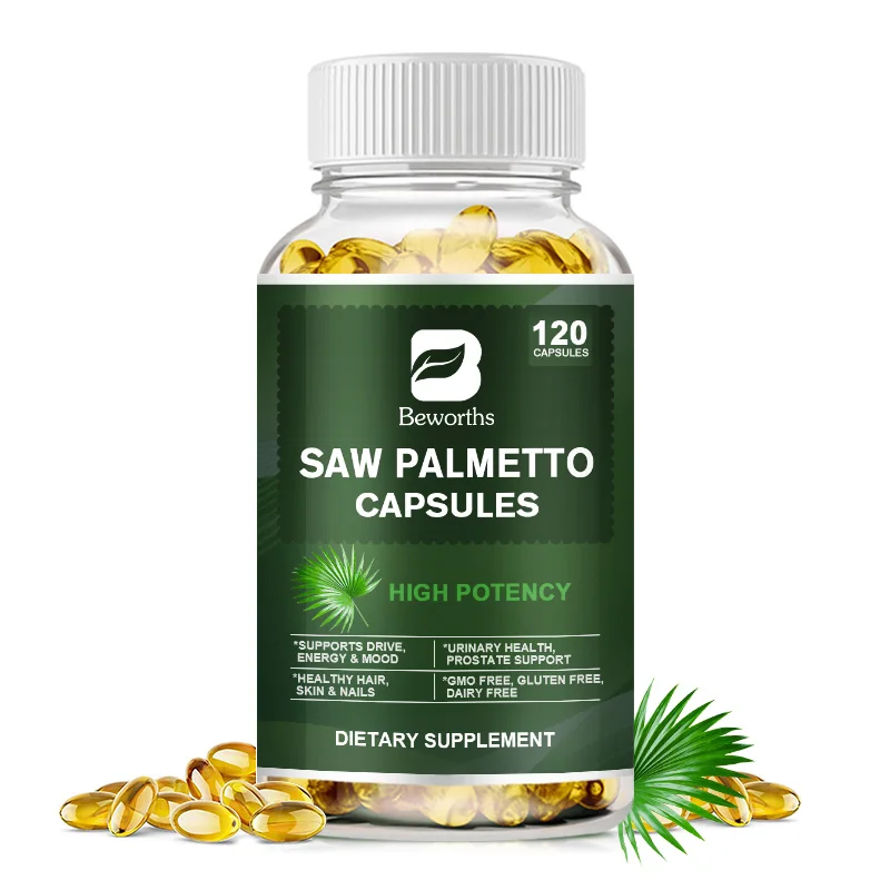 Saw Palmetto Prostate Supplements Reduce Prostate Inflammation DHT Blocker Hair Growth for Men