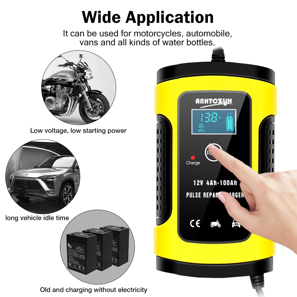 6A 12V Car Battery Charger Automatic Motorcycle Smart Charger with LCD Display for Car Motorcycle Lawn Mower Boat RV SUV ATV