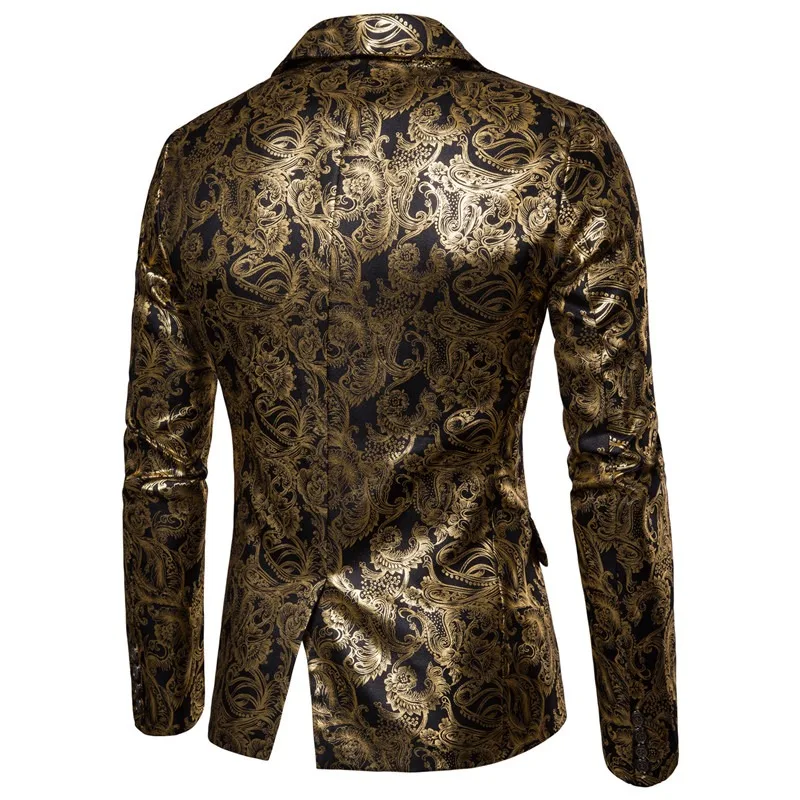 Men Blazers Men's Casual Suit Coat Party High End Fashion Luxury Gold Flower Print Business Casual Set Blazers for Men