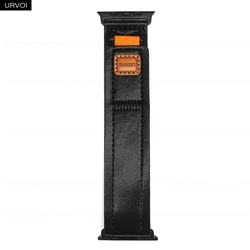URVOI Premium Leather Watch Strap with Hook and Loop Fastener Closure for 46mm-S10 44 45 49mm (Black)