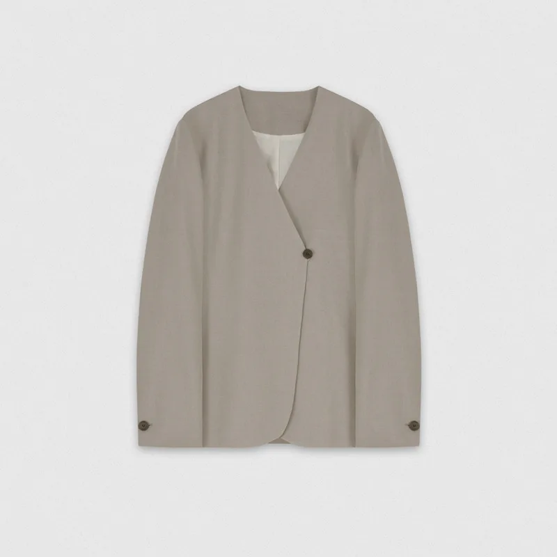 Women Gray One Button Loose Vintage Blazer