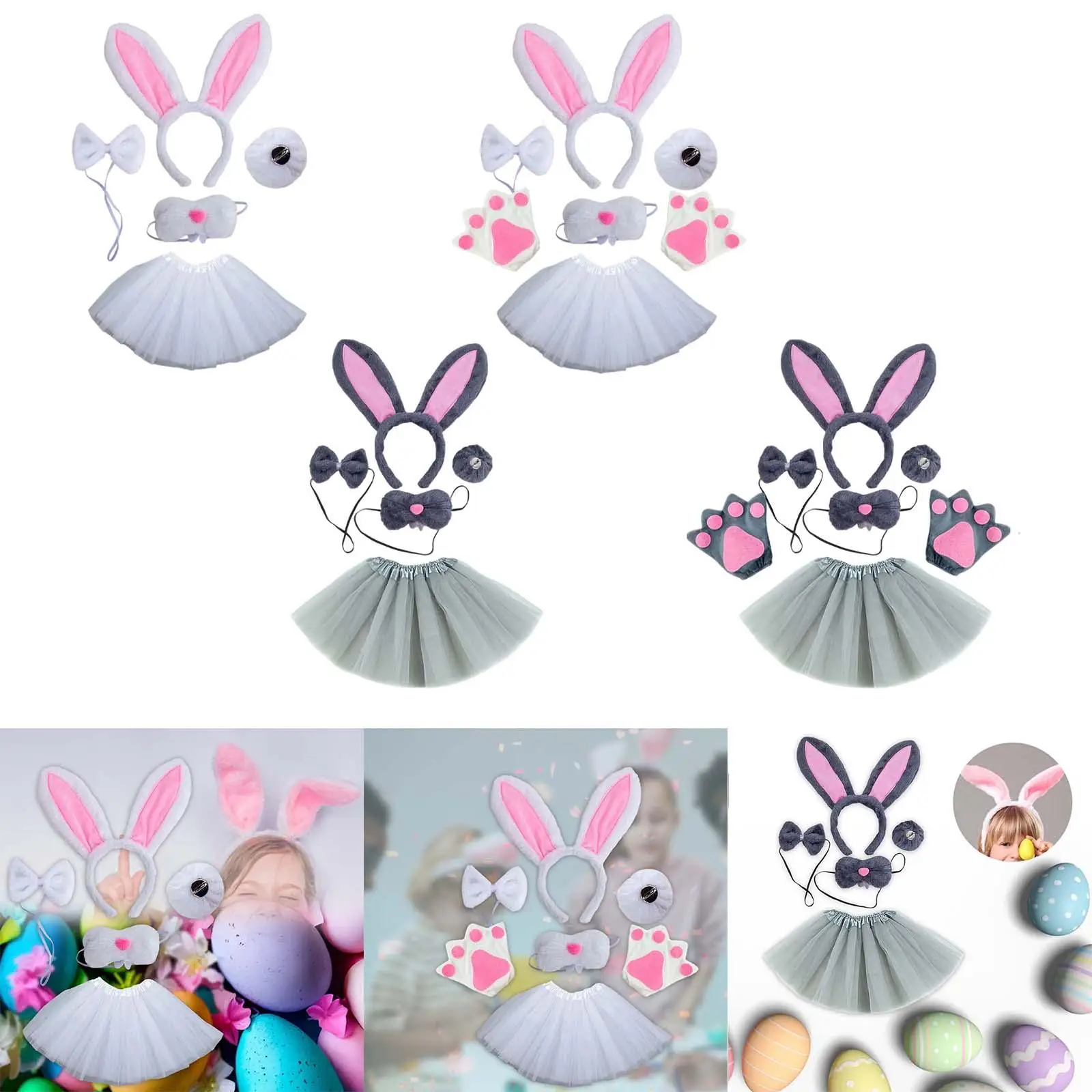 

Easter Bunny Rabbit Costume Set Cosplay Lovely Headwear Nose Modern for Themed Parties New Year Dress up Performance Carnival