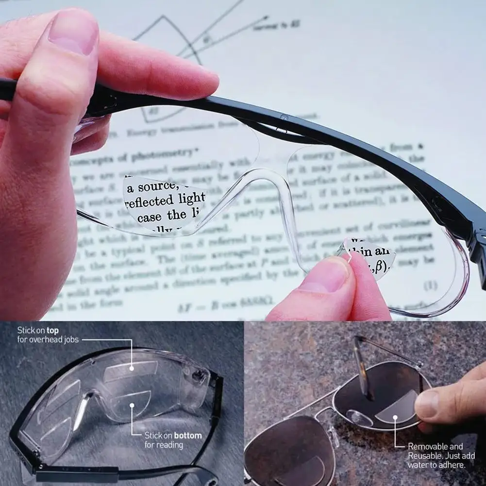 2pcs Liquid Silicone Bifocal Reading Lens Stick-on Presbyopic Lenses Magnification Reusable 1.0 1.5 2.0 2.5 3.0 bifocal reading lenses