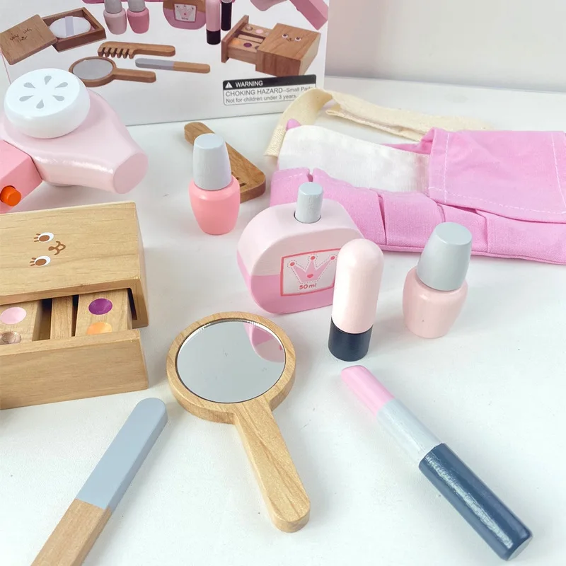 12 Pcs Beautiful Makeup Set Girls Toys Pretend Play Kid Salon Make Up Toys Simulation Wooden Toy For Girls Dressing Cosmetic