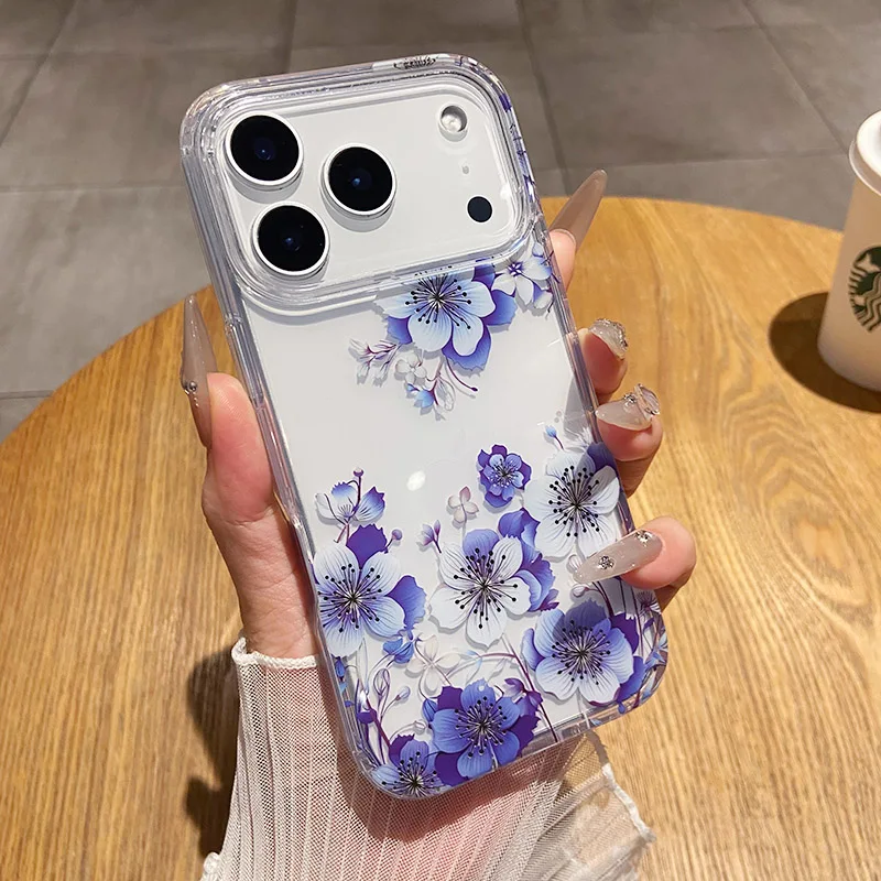 Luxurious Glitter Flower Shell Shockproof Phone Case - Hard Acrylic Clear Protective Cover