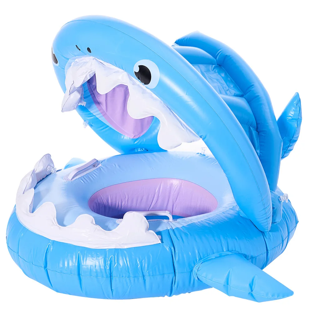 

Summer Inflatable Ring Baby Shark Float Swimming Circle Sunshade Child Safety Seat Air Mattress Water Pool Toys for 1-5 Age Kids