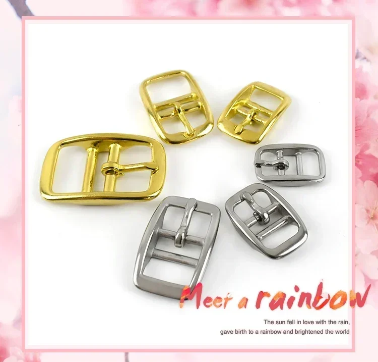 2Pcs Stainless Steel Belt Buckle Solid Brass Pin Buckles Bag Strap Belts Adjuster Slider Clasp DIY Leather Craft Accessories