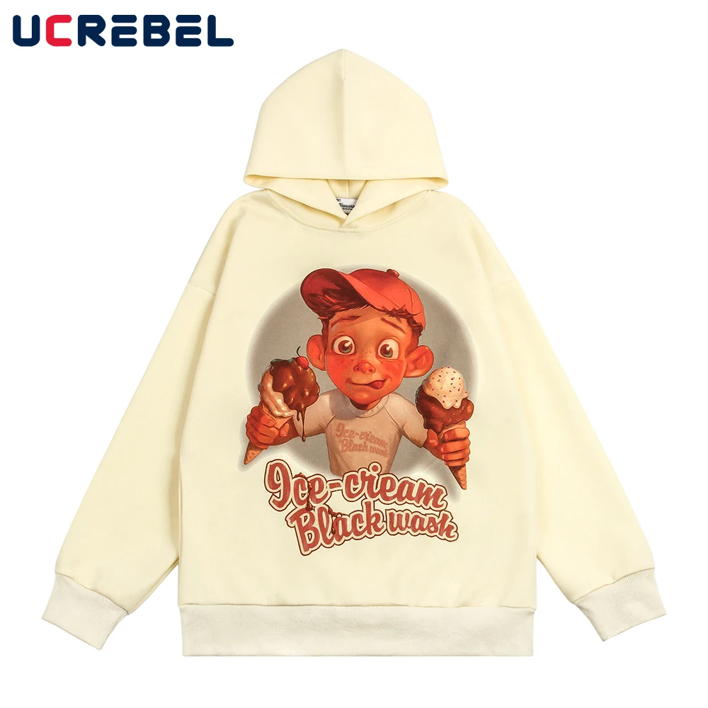 

Cartoon Print Long Sleeve Sweatshirts Mens Autumn Casual Streetwear Loose Hooded Sports Pullover Men